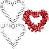2 Pieces Green Heart Shaped Wire Wreath Frame Metal Flower Wreath Form Floral Wreath Making Ring for...