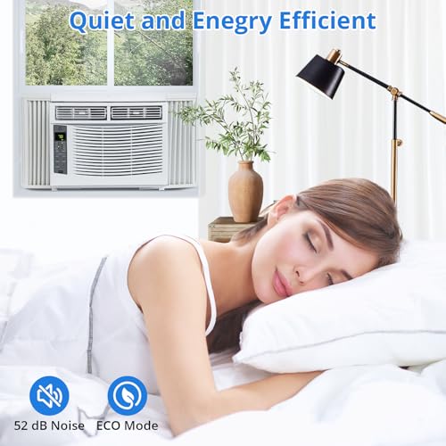 Image of 6000 BTU Window Air Conditioner, Energy Efficient Room Air Conditioner with Remote Control, 3 Air Speeds / 50dB Quiet / 24 Hour Timer /Sleep Mode, Cools up to 250 Sq. Ft. in Bedroom /Living Room