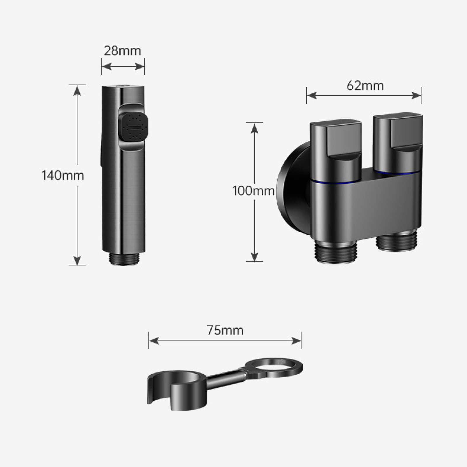 Kit Doccetta per WC Grigio Canna Di Fucile Doccino Bidet Portatile In Ottone A Parete con Valvola Ad Angolo E Supporto Adatto per Il Lavaggio Dei Pavimenti