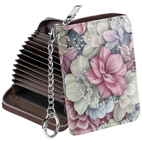 Image of Mayski Credit Card Holder, Zipper Credit Card Wallet for Women, Small Accordion Card Cases Holder, KeyChain Wallet, Business Card Holder, Happy Flower