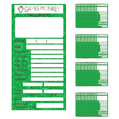 GamesMonkey® - Etiquetas para revisión de coche adhesivas – 9 x 5 cm – Impermeables – Mantenimiento de la etiqueta del motor para cambio de aceite de frenos bujías filtros correa neumáticos vehículo
