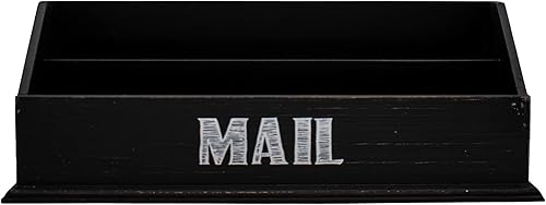 Miniatura 5 de Organizador de escritorio de oficina de madera rústica y estante de correo con acabado de madera envejecida, 12 x 4 x 5 pulgadas (gris)