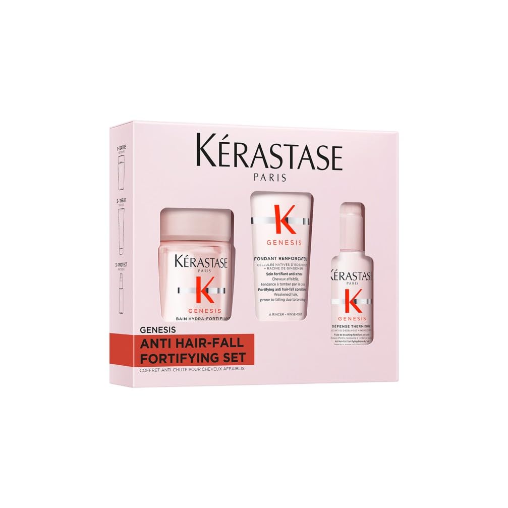 Kérastase, Genesis, Mini Size da Viaggio, Routine Per Capelli Fini e Fragili, Fortifica e Riduce la Caduta, Shampoo + Fondant + Spray Termoprotettivo, Discovery Set, Travel Size, 80ml + 75ml + 45ml