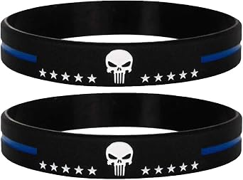 Stryker Products Stryker Thin Blue Line Bracelet Punisher with Stars Police Memorial Support Wristband, Medium