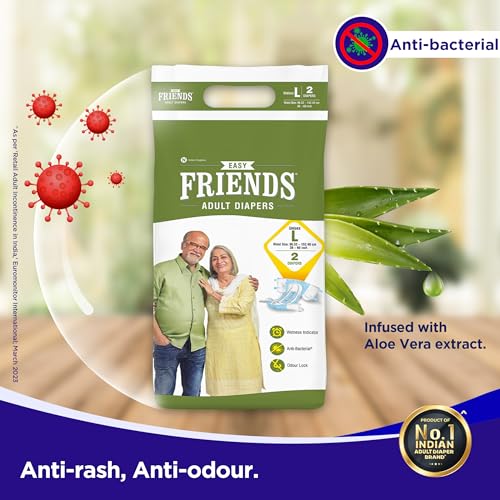 Image of Friends Easy Adult Diapers Tape Style - (Large) with odour lock and Anti-Bacterial Absorbent Core- Waist Size 29.53-57.09 Inch ; 75-145 Cm
