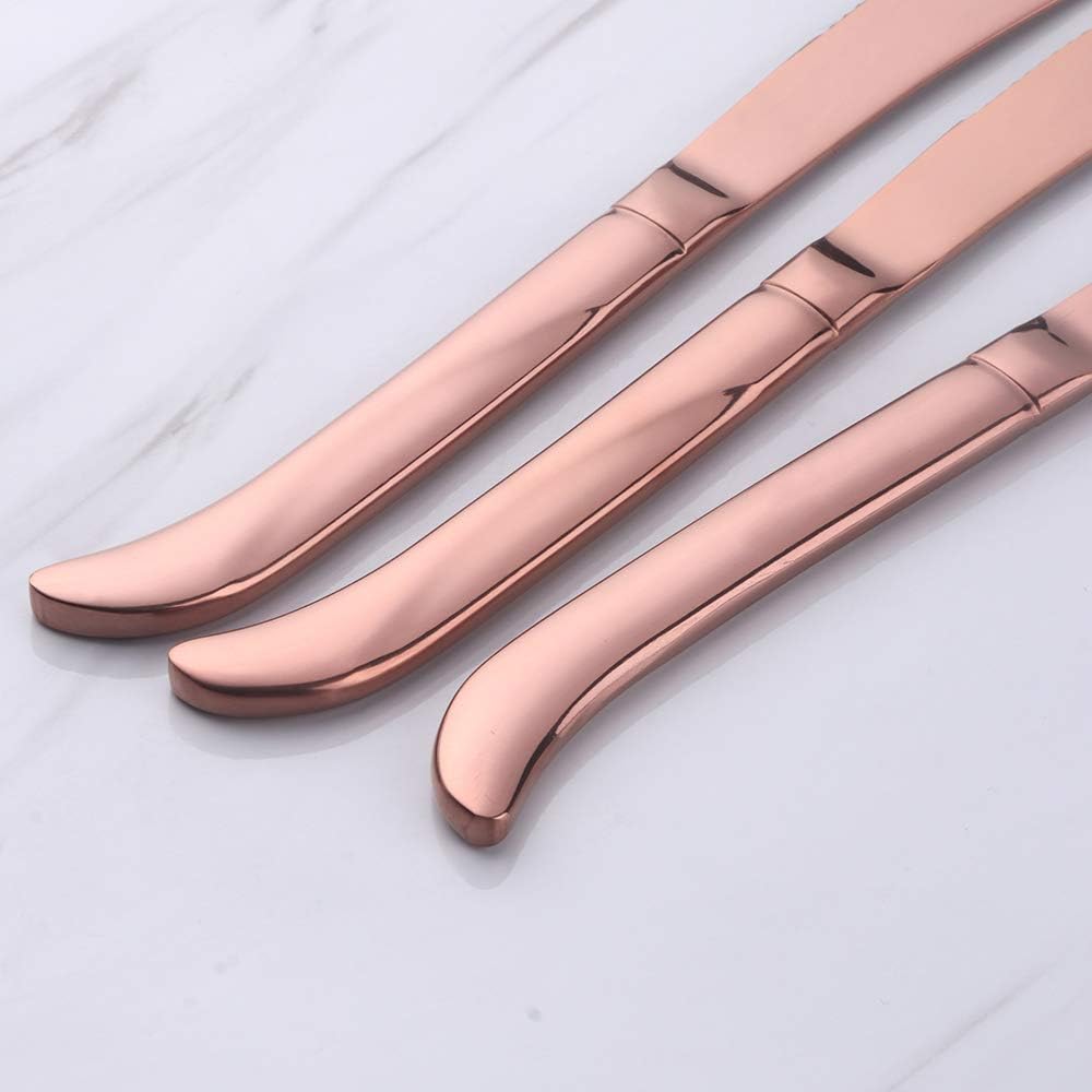 6-Pieces Steak Knife Set, Premium Serrated Stainless Steel Kitchen Steak Knives, Flatware Utensil Silverware Sets, Dishwasher Safe (Rose Gold)