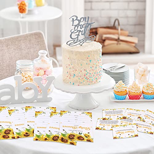 Clabby Set Of 25 Sunflower Baby Shower Invitations Including Sunflower Invites Cards Diaper Raffles Tickets Book Request Cards With Envelopes For Baby Girls Boys Party Supplies #TOP4