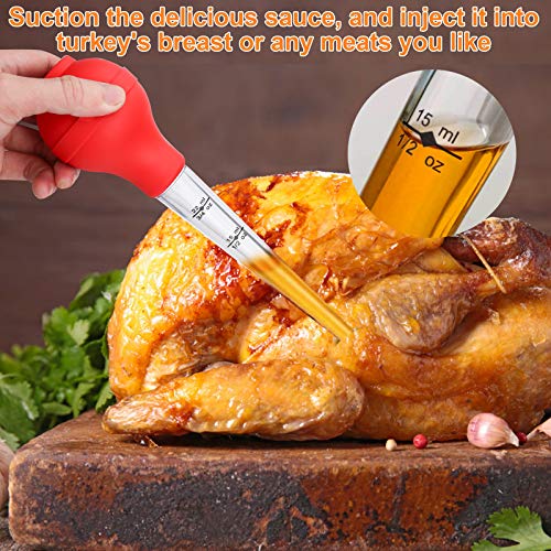 HAHAYOO Turkey Baster for Cooking, Premium Long Turkey Basters for Cooking Heat Resistant, Bulb Turkey Baster Syringe with Brush, Turkey Baster for Aquarium, Turkey Baster Automotive Use Suction Large