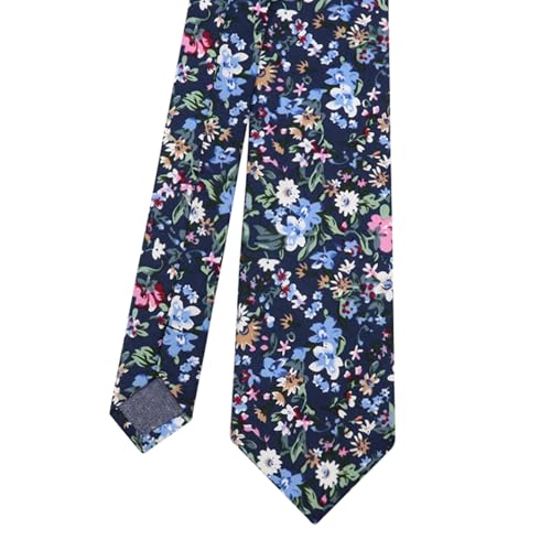 Image of Cotton Floral Ties for Men 2.76 inch Men's Skinny Tie Linen Flower Printed Neck Tie for Wedding Dating Party