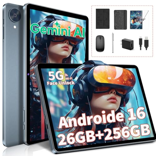 Image of Android Tablet with Keyboard, 10 inch Android 16 Tablet, 26GB+256GB+2TB Expand, 2026 Gemini AI Tablet PC with 8-Core, 5G WiFi, 8000mAh, GPS, Electronic 2 in 1 Tablet with Case, Mouse, Stylus (Black)