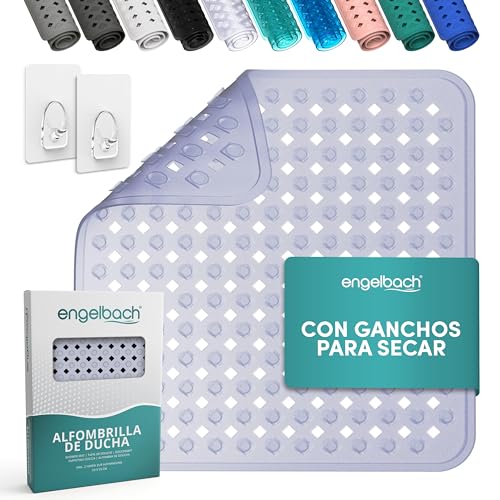 Engelbach® Alfombra Ducha Antideslizante 53x53cm - con 2 Ganchos para Secado rápido - Libre de BPA y antibacteriana - Alfombrilla Cuadrada Universal