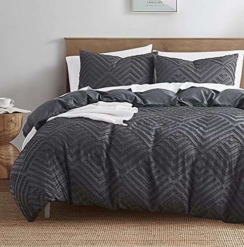 Image of Nestl Boho Duvet Cover King Size - Boho Bedding King Duvet Cover Set, 3 Piece Tufted Grey Duvet Cover King with Zipper Closure, 1 King Size Duvet Cover Set 104x90 Inches and 2 Pillow Shams