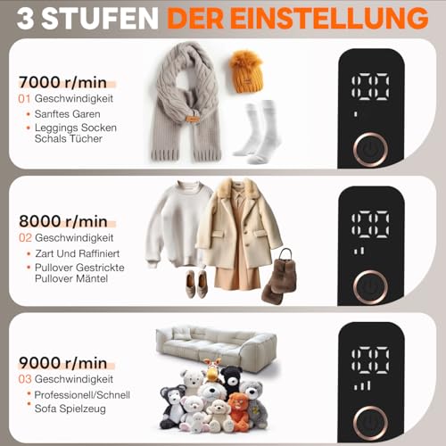 Ziitty Fusselrasierer Elektrisch, Fusselentferner für 3 Einstellbaren Leistungsstufen, 6-Klingen-Kopf Fusselfräse für Verschiedene Stoffe Komplettset mit Type-C-Ladekabel und Reinigungsbürste(Schwarz)