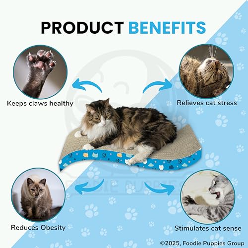 Image of Foodie Puppies Reversible Cat Scratcher Pad with Catnip for Cats & Kittens - (Wave Scratcher, 44 x 22 x 8.5 cm) Durable Corrugated Cardboard Scratch Board, Furniture Protection, Play, Rest & Claw Care