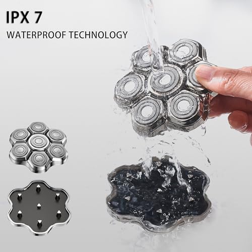 UPTARD Magnetic Head Shaver Replacement Heads 7 Double Ring Waterproof Rotary Razor Blades for Bald Men Compatible with freebird wyklaus shpavver (silver)