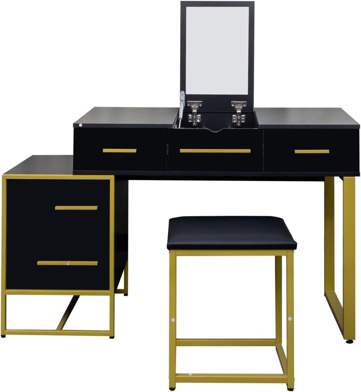 Makeup Vanity Set with Mirror, Dresser Table Nightstand, 4 Drawers,Black/White Color Gift for Women(Black)