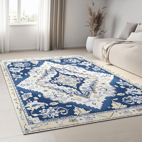 Alfombras para Salon 60 x 90 cm, Suave Alfombra Antideslizante Lavable a Máquina Motivo Geométrico Oriental Dormitorio Decoración, Tradicional Vintage para Cocina Entrada Comedor