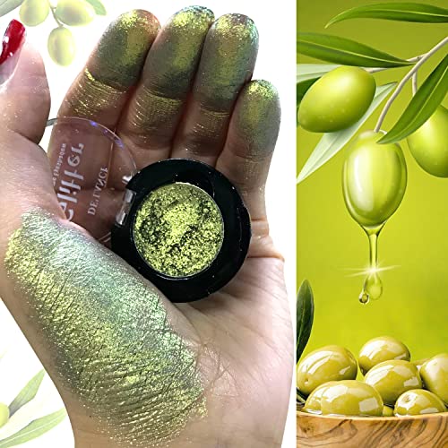 De'lanci Duochrome Eyeshadow, Highly Pigmented Multichrome Eyeshadow Metallic Shade Eye Makeup,Long Last Sweat Proof Shimmer Eyeshadow Palette For Brown Eyes,Travel Size Minerals Eye Shadow Green Gold #TOP4