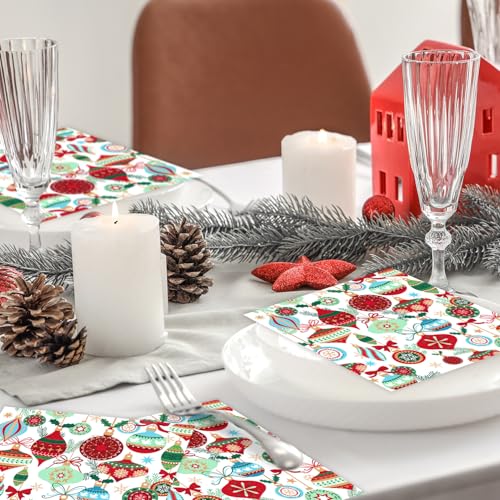 Quera 50 Pack Christmas Cocktail Napkins Disposable Vintage Lamp Ball Pine Branch Paper Napkins Winter Dinner Hand Napkin for Christmas Winter Holiday Party Supplies, 6.5 x 6.5 Inch – Image 7