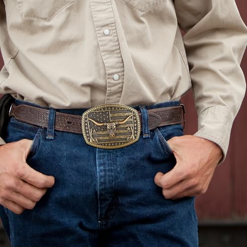 Image of Cowboy Belt Buckle for Men Western Cowgirl Rodeo Longhorn Bull Belt Buckles
