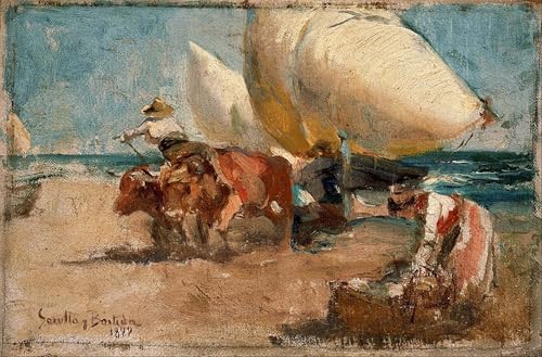 Cuadro en lienzo de Joaquín Sorolla pintura Scena da spiaggia 60x90cm para decoración