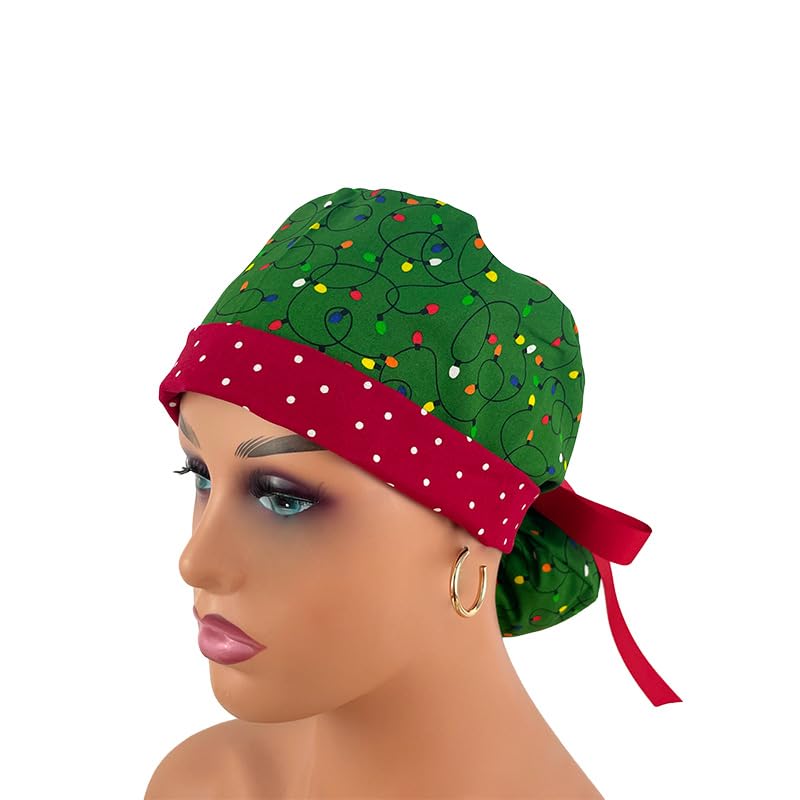 Turn Up Ponytail Medical Scrub Cap - Christmas Lights/Dots - Dr. Hats, Nurses Hats. Bouffant Scrub Hats. Unisex Scrub Cap. Scrub Hat for Women & Men tie Back | Working Cap