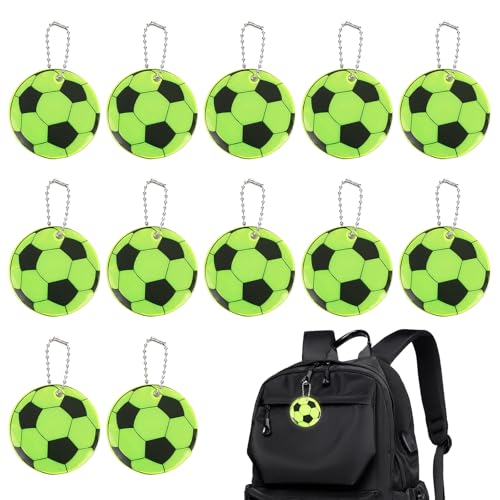 12 Stück Reflektor Anhänger Fussball, Sicherheits Reflektor Anhänger, Reflektierender Fußballanhänger, Anhänger Schulranzen für Jungen Mädchen Schulranzen Jacke Running Rucksack, Schlüssel, Haustiere