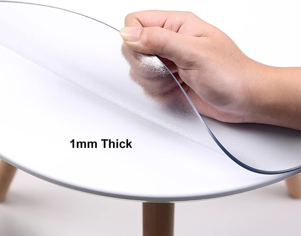 Round Table Cover Protector 1mm Thick Clear/Frosted Desk Pad,16-43inch Plastic Waterproof PVC Tablecloth Vinyl Round Table Top Protector for Dining Room (Frosted,85cm/33.5in)