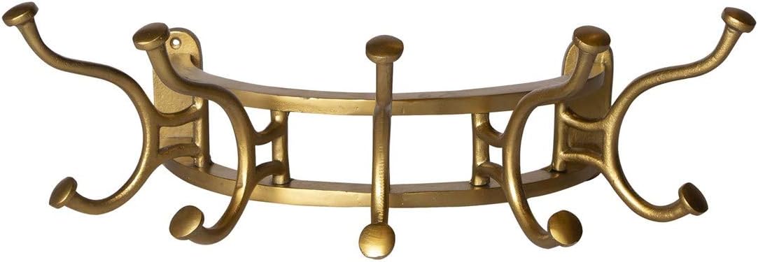 MY SWANKY HOME Elegant Half Moon Gold Hook Coat Rack Demilune Wall Mounted Round Brass Metal