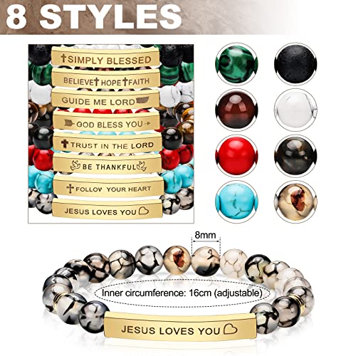 8 Pcs Christian Bracelets Bible Verse Jewelry Religious Gift For Women Men Prayer Beaded Bracelet Inspirational Cuff Natural Tiger Eye Healing Lava Rock Stone Stretch Strand Bangle #TOP2
