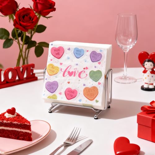 Image of 40 Pack Valentine's Day Paper Napkins - 13 x 13 Inches Colorful Heart Love Message Disposable Serviettes Luncheon Cocktail Napkin Party Supplies for Weddings, Anniversaries, and Romantic Celebrations