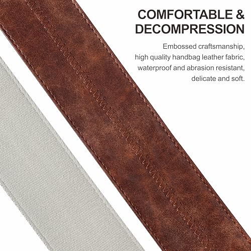 Nefelibata Sangle de guitare avec poche pour médiator, 5,8 cm, en cuir végétalien, style vintage des années 60 (marron) – vue 4