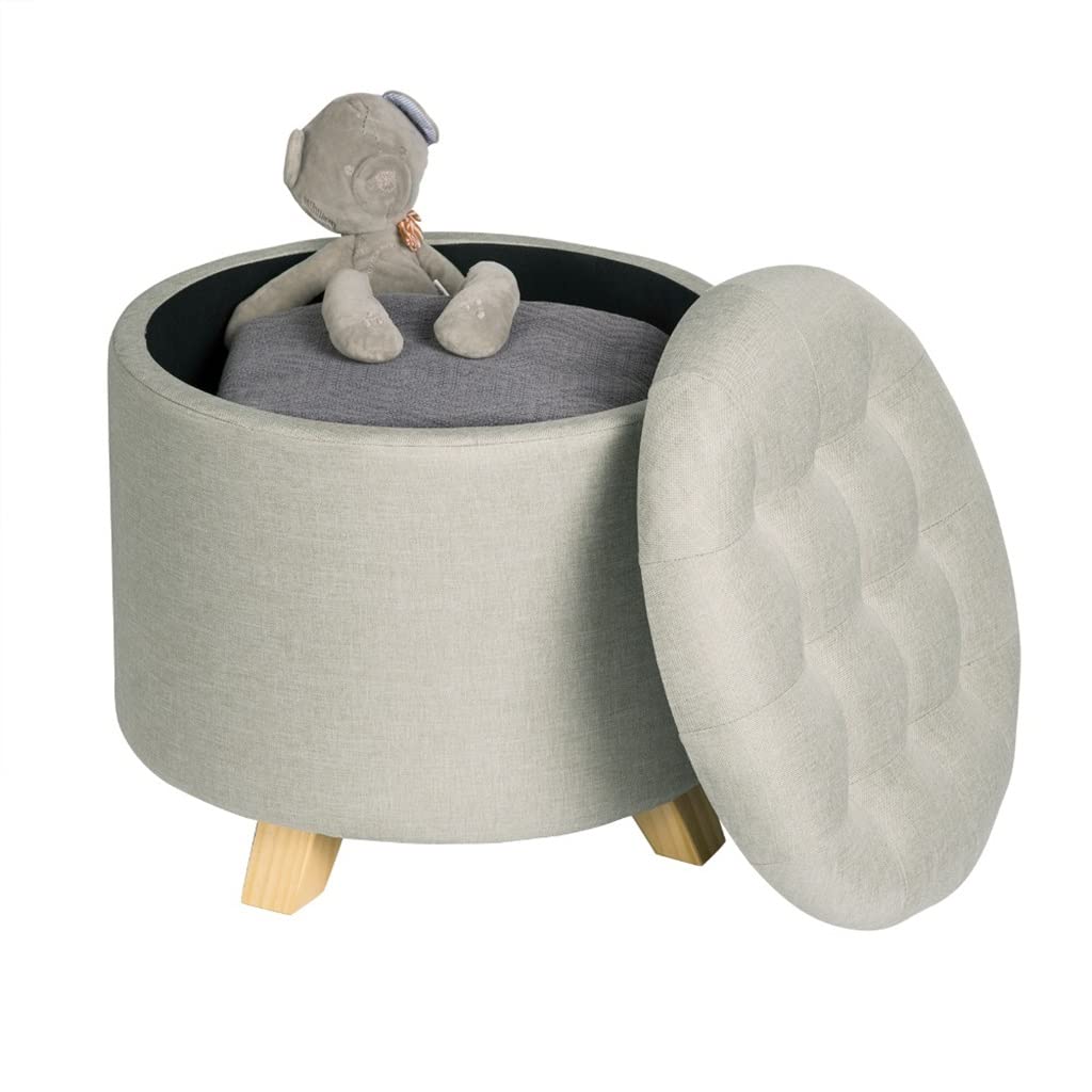 Pouf Contenitore Multifunzione, Sgabello, Fodera Rimovibile, Imbottito, poggiapiedi, Rotondo, in Lino, Sedia, Organizer per la casa charitable