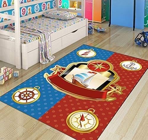 Else Blue Red Sailor Ships Anchors Decorative 3D Print Non Slip Microfiber Children Kids Room Decorative Area Rug Kids Mat