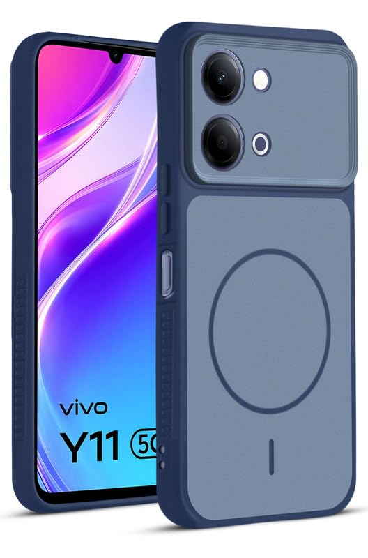 Image of Mr. Case Back Cover for Vivo Y11 5G | Ring Design Protective Case with Camera Cut Protection | Anti Slip Grip | Shockproof Mobile Cover - Blue