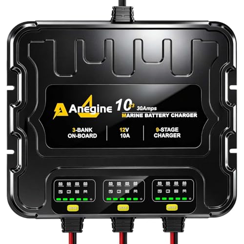 3 Bank Marine Battery Charger 30A(10A/Bank) 12V IP68 Waterproof Onboard Battery Charger with Overcharge Protection & Temperature Compensation- for Lead-Acid AGM EFB LiFePO4 Lithium Boat Car RV