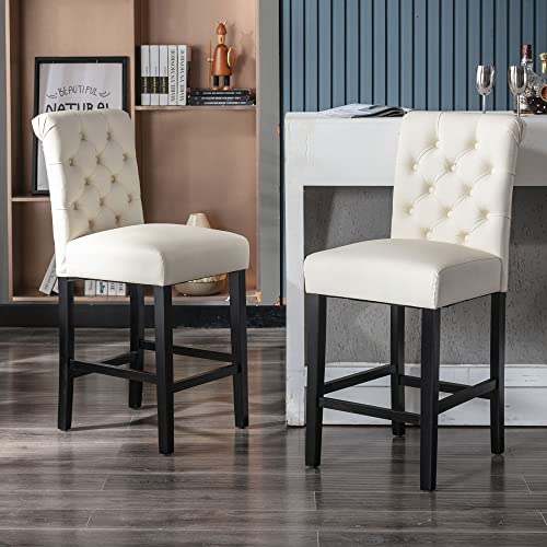 Bar Stools Set of 2, 26 inch Faux Leather Counter Height Barstools Modern Upholstered Kitchen Island Wood Bar Chairs for Home Pub/Bistro/Coffee House, Black