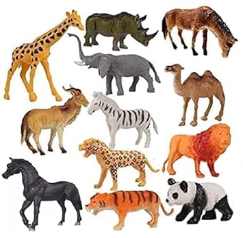 HK Toys 12 Pcs Realistic Jungle Animal Figurines, Safari Animals Figures Toys Cake Topper Rubber African Wild Zoo Animals Playset Party Supplies for Kids Toddlers (Set of 1)