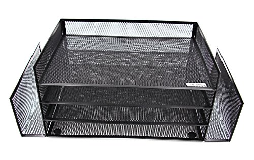 EasyPAG 4 Tier Desk File Organizer Metal Mesh Paper Trays with 2 Upright Letter Sorter,Black
