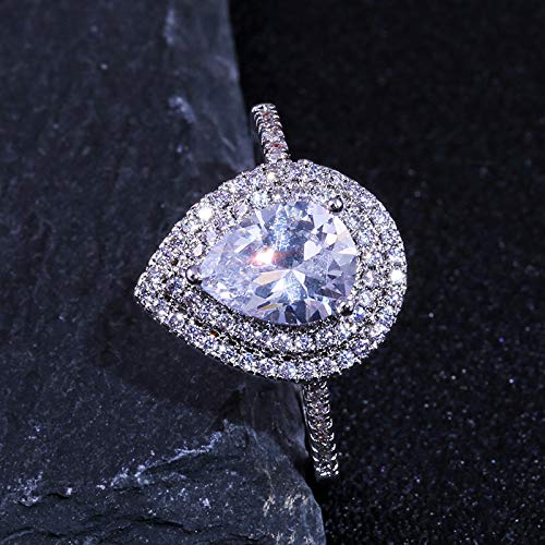 FAONIE White Gold Plated Teardrop Halo Pear Cut Cubic Zirconia CZ Engagement Wedding Ring For Women (7)2