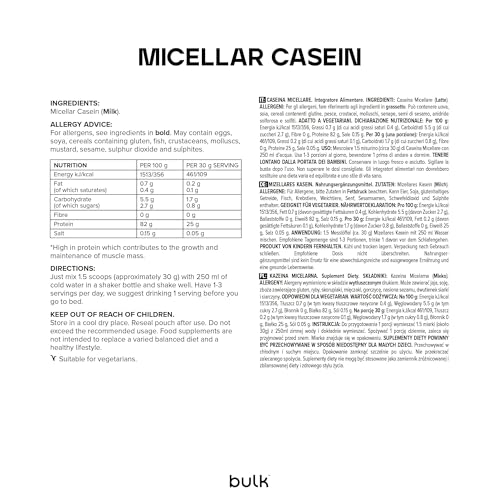 Bulk Mizellares Kasein, Casein Protein Pulver, Eiweißpulver, Geschmacksneutral, 500 g, Verpackung Kann Variieren