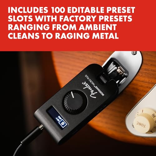 Image of Fender Mustang Micro Plus Headphone Guitar Amplifier, 25 Amp Models, 25 Effects, 100 Presets, Onboard Tuner, Bluetooth, USB Recording, Tone App, with 2-Year Warranty | 25 Amp and 25 Effects, 100 Editable Presets, Onboard Tuner, Bluetooth Streaming, USB-C Recording, Fender Tone App