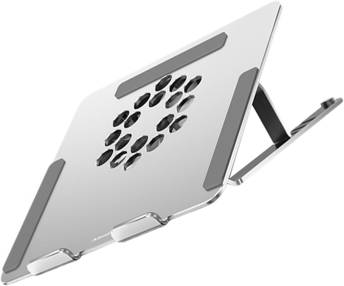 Adjustable Aluminum Alloy Laptop Cooling Pad with Dual Fans to 17.3 Inch Notebooks, Ventilated Stand Cooler for Gaming and Office Use, Silver