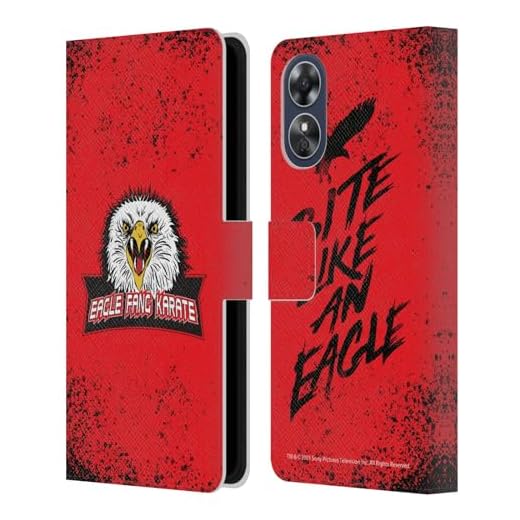 Head Case Designs Licenciado Oficialmente Cobra Kai Eagle Fang Logo Arte Clave Carcasa de Cuero Tipo Libro Compatible con OPPO A17