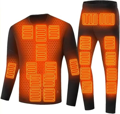 Rock88 Winter Thermal Heated Underwear Set USB Electric Fleece T-Shirts Pants Outdoors Ski Wear Soft Motorcycle Heated (Black, XL)