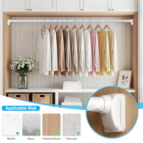 Image of White Closet Rods For Hanging Clothes,41-126 In heavy duty tension rod