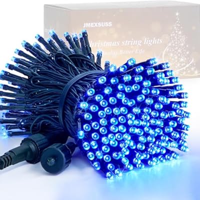 JMEXSUSS 200 LED Blue Christmas Lights Outdoor, Expandable 66ft Christmas String Lights Green Wire, 8 Modes Twinkle Xmas Tree Light Plug in for Party Indoor Ceiling Beroom Patio Fence Yard Decor