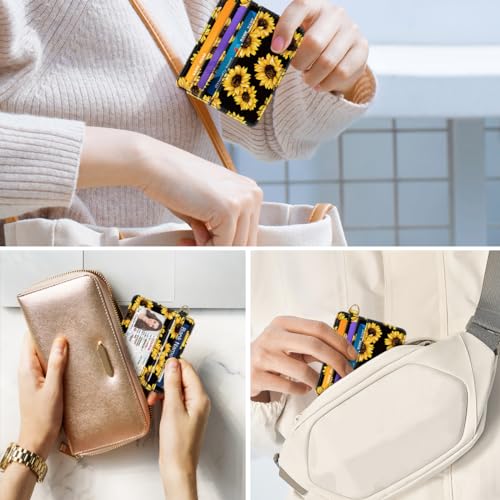 Image of Slim Minimalist Pocket Credit Card Holder Wallet Women | RFID Blocking Lightweight Thin Small Cute Card Cases, Sunflowers