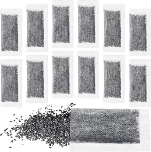 12pcs Activated Charcoal Water Filters Coconut Shell Chemical-Free Odor Absorbing Carbon Filter Replacements for Distillers (12PCS 3.5 * 7.5CM)