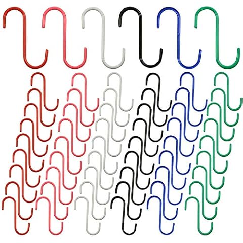 Wellmax S Hooks for Hanging, Heavy Duty S Shaped Hooks, Colored Metal S Hook Set for Hanging Plants, Closet, Kitchen, Pot Rack, and pots and Pans. 5 inches Long and 6mm Thick Cover